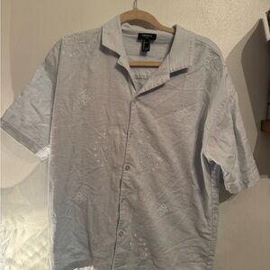 Forever 21 Pale Blue Embroidered Short Sleeve Button-Down Shirt